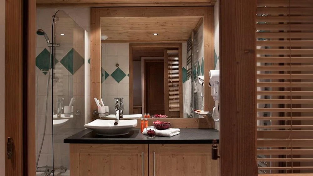 Les Chalets de Jouvence - badkamer met wastafel en douche