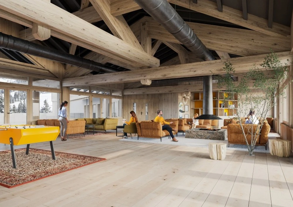 Les Clarines - lounge met stoelen en voetbaltafel
