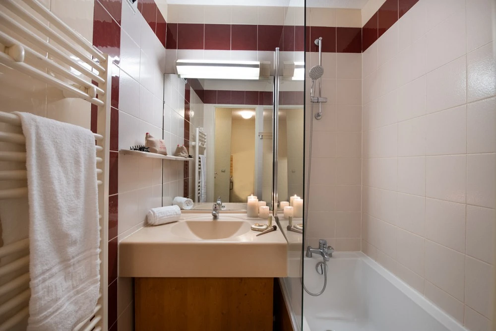 Le Cheval Blanc - badkamer met douche en wastafel